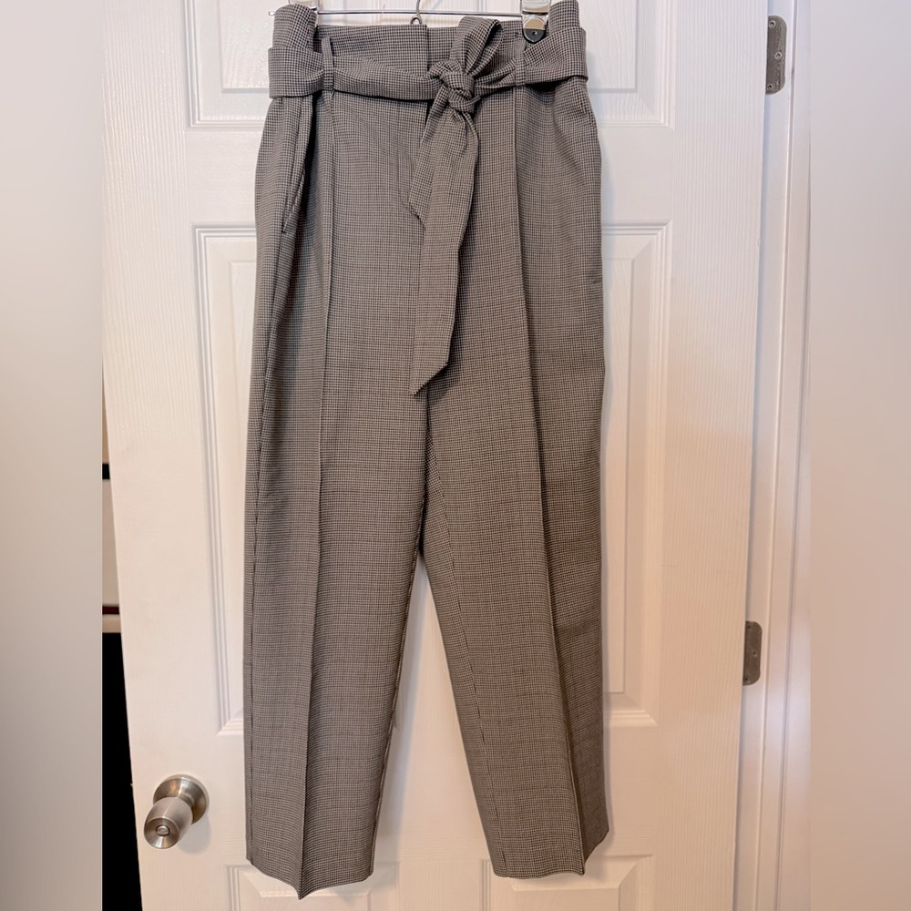 LOFT Black and White Houndstooth Belted Pants